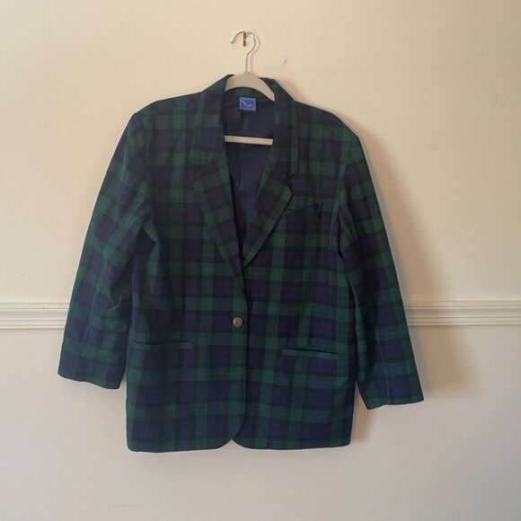 Jantzen Jackets & Blazers - Vintage Jantzen Green/ Blue Plaid Oversized Wool Blend Blazer Size Large